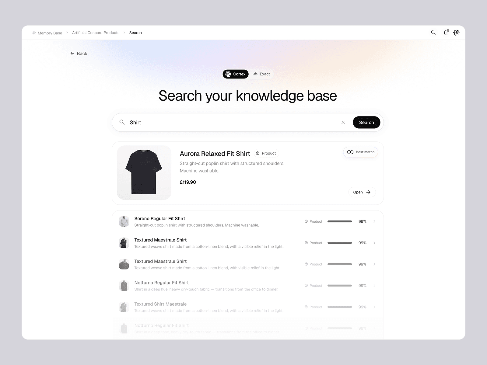 Semantic knowledge search interface with ranked product results
